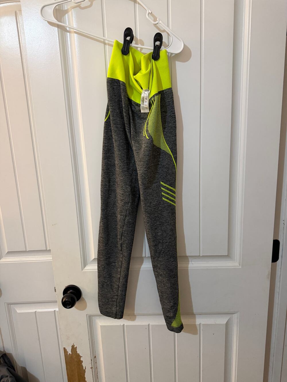 New Mix Women's Leggings One Size Charcoal Gray Neon Yellow Mesh Athletic